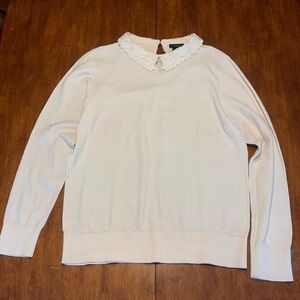 Ann Taylor Ivory Crewneck Sweater with Lace Collar